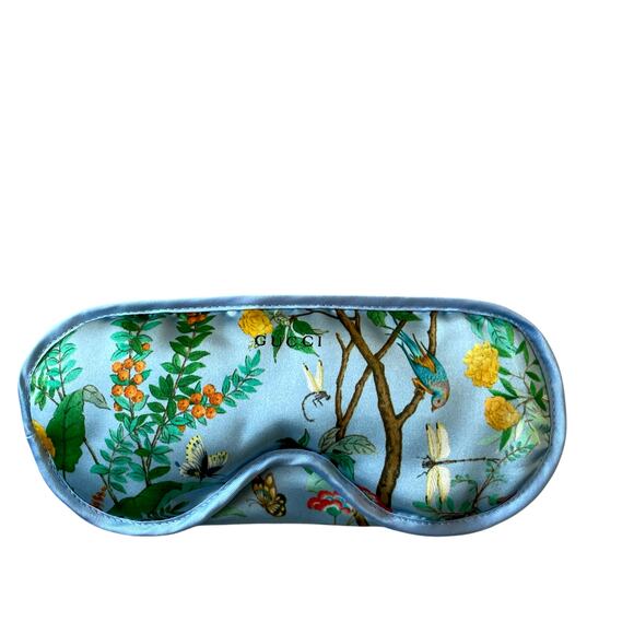 GUCCI Tian Print Sleep Mask with Pouch in Blue Satin Luxury Travel NEW - Picture 1 of 16